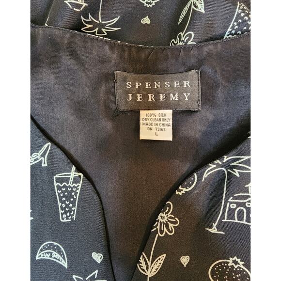 SPENSER JEREMY 100% Silk Vest With Whimsical Black and White Print Size L - Picture 3 of 5